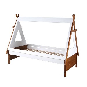 82" Twin Bed Loreen Oak White Finish - Acme Furniture: Faux Leather Upholstery, Wood Frame - 1 of 4