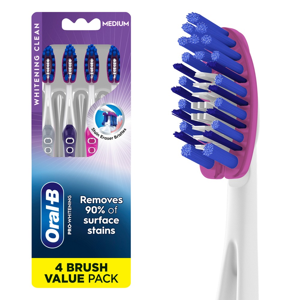 Oral-B 3D White Pro Flex Stain Eraser Toothbrush - Medium - 4ct