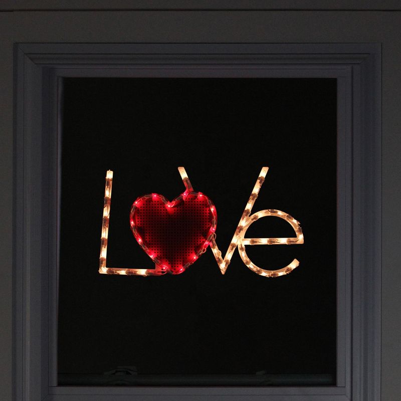 Northlight Lighted "Love" with Heart Valentine's Day Window Silhouette - 17" - White and Red, 3 of 7