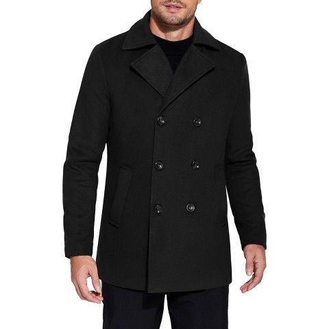 Мужские куртки COOFANDY Men's Double Breasted Pea Coat Winter Overcoat Short Trench Coat Notched Collar Black XL
