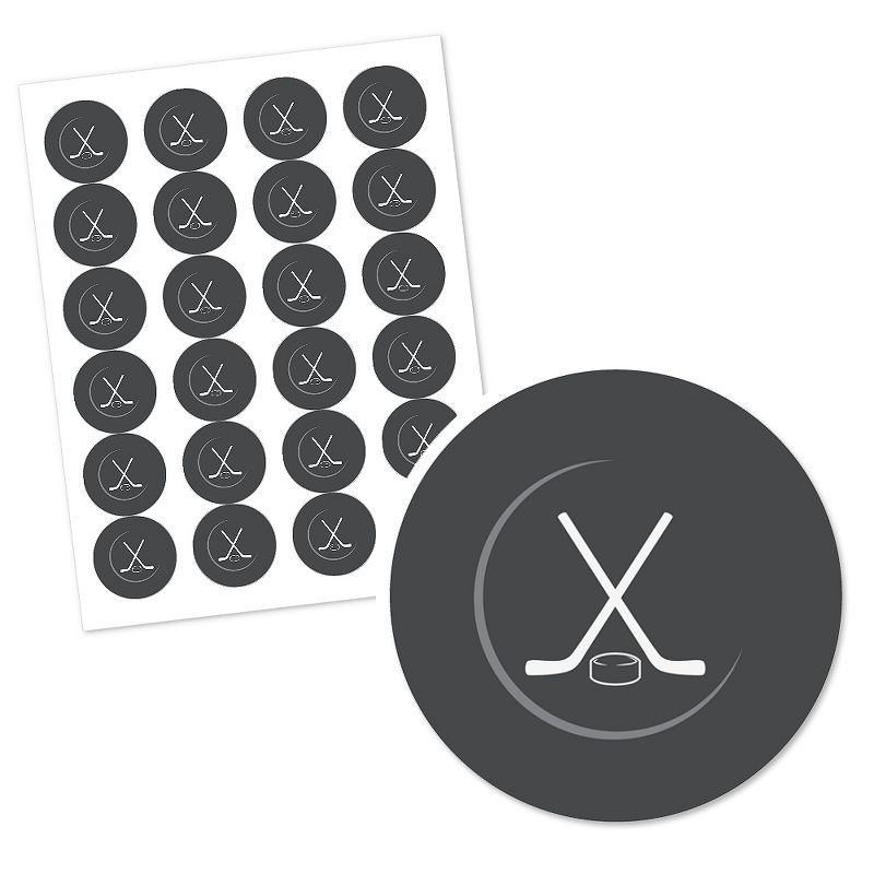 Big Dot of Happiness Shoots and Scores - Hockey - Baby Shower or Birthday Party Circle Sticker Labels - 24 Count, 2 of 5
