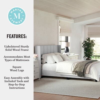 Gray Full Upholstered Platform Bed with Linen Headboard