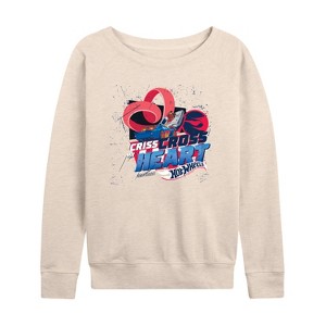 Women's - Hot Wheels - Criss Cross Heart Lightweight French Terry Wide Neck Long Sleeve Shirt - 1 of 4