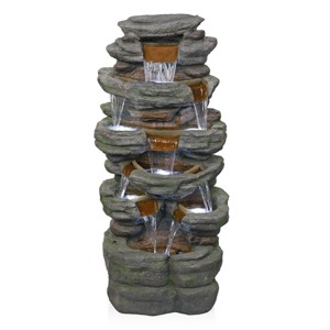 Alpine Corporation 47" Multi-Level Stone Tower Fountain: Polyresin, LED, Outdoor Use, 7 Basins - 1 of 4