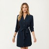 Anna-Kaci Women’s Long Sleeve Button Front Dress with Soft Drape Tie Waist Detail and Smooth Structured Collarless Neckline Finish - 2 of 4