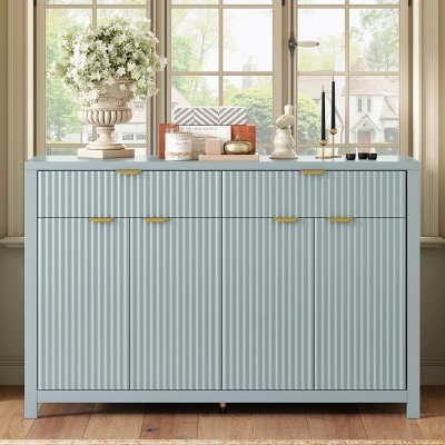Wave Pattern Sideboard Buffet Cabinet with 2 Drawers and 4 Doors, Adjustable Shelves, Decorative Storage Cabinet for Entryway-Maison Boucle