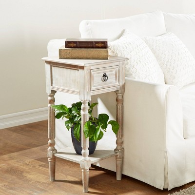 Farmhouse Chic White Wood Accent Table with Storage, 14" x 29"