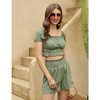 Women's Two-Piece Casual Set Off-Shoulder Ruffle Crop Top and Elastic High-Waisted Shorts Military Green L - 2 of 4