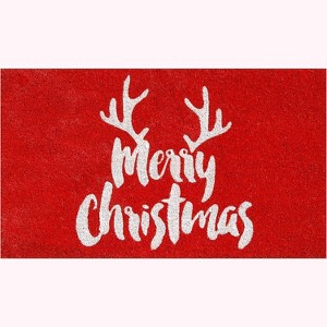HomeRoots 17" X 29" Red And White Coir Reindeer Outdoor Christmas Door Mat - 1 of 4
