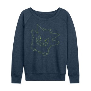 Women's - Pokémon - Gengar Big Face Lightweight French Terry Wide Neck Long Sleeve Shirt - 1 of 4