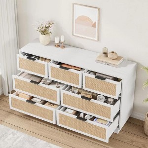 7 Drawer Dresser for Bedroom 55 Inch Large Rattan Dresser with Storage, Boho Chest of Drawers for Bedroom Living Room - 1 of 4