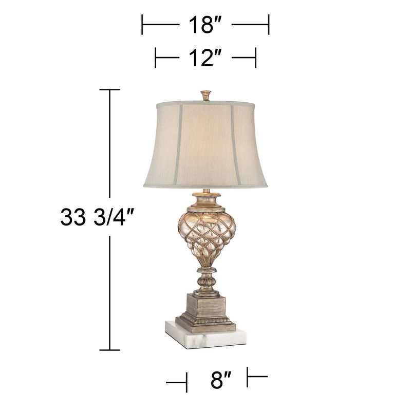 Barnes and Ivy Luke Traditional Table Lamp with Square White Riser 30 1/2" Tall Silver Glass LED Nightlight Off White Bell Shade for Bedroom Bedside, 4 of 8