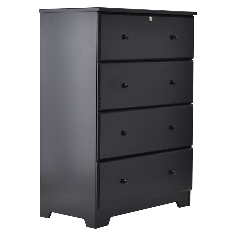 Better Home Products Isabela Solid Pine Wood 4 Drawer Chest Dresser in Black, 1 of 9