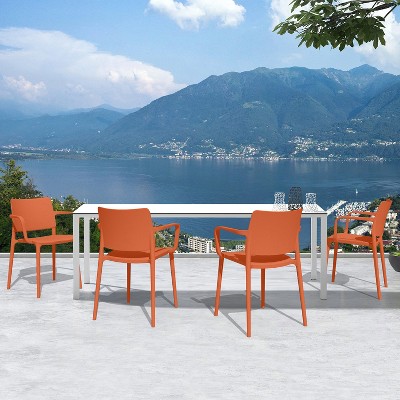 Orange Modern Plastic Resin Stacking Patio Dining Chairs Set