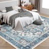 Area Rug, Washable Rug - 8x10 Ft Large Non-Slip Low Pile Boho Vintage Carpet for Living Room, Bedroom, Office, Dining Room, Kitchen (Blue) - 4 of 4