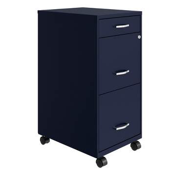 Space Solutions 18 Inch Wide Metal Mobile Organizer File Cabinet for Office Supplies & Hanging File Folders with Pencil Drawer & 3 File Drawers, Navy