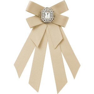 INSPIRE CHIC Women's Solid Color Pre-tied Bowknot Pin Brooch Bow Ties with Big Rhinestones - 1 of 4