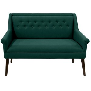 Button Tufted Settee Dark Green Linen - Skyline Furniture
