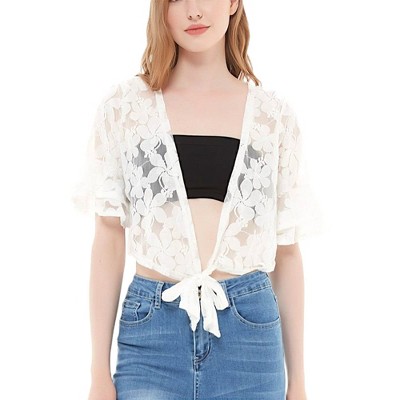 Anna-Kaci Women's Crochet Floral Lace Cropped Shrug for Everyday Look