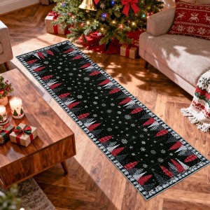 Christmas Area Rug, Christmas Tree Print Throw Carpet with Non Slip Backing, Non Shedding Low Pile Floor Carpet for Living Room, Bedroom - 1 of 4