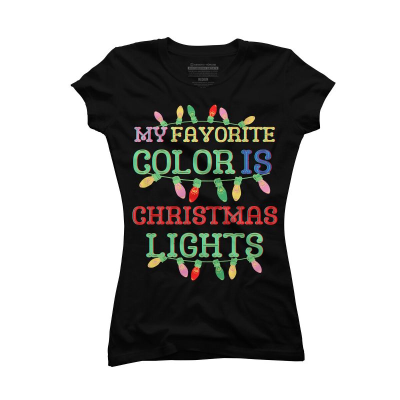 Junior's Design By Humans My Favorite Color Is Christmas Lights - Merry Christmas By SHOPP T-Shirt, 1 of 4