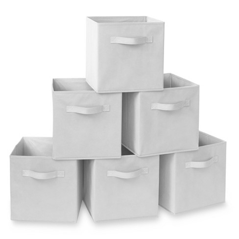 htote0612pkwh, Set of 12 Half-Size Foldable Fabric Storage Bins with Label  Holder- White