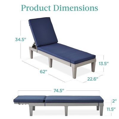 Rustic Faux-Wood Outdoor Chaise Lounger with Plush Cushion - Gray/Navy
