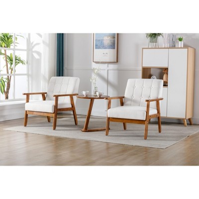 CENGHU Accent Chairs Set of 2 with Side Table, Mid-Century Modern Arm Chairs, Wood and Fabric Side Chairs, Comfy Living Room Chairs, Beige