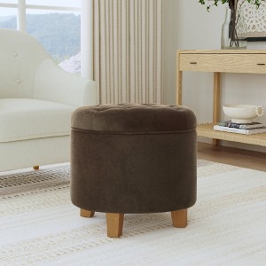 Large Round Button Tufted Storage Ottoman - HomePop - 1 of 4