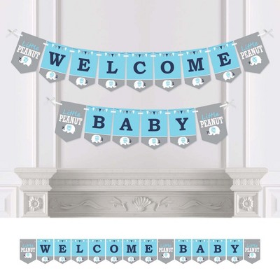 Big Dot of Happiness Blue Elephant - Boy Baby Shower Bunting Banner - Party Decorations - Welcome Baby