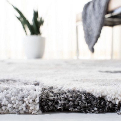 Gray Abstract Hand-knotted Square Shag Rug