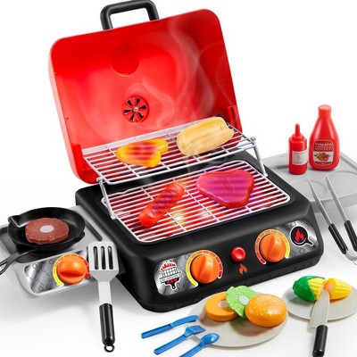 Kids BBQ Grill Playset, Kitchen Toy Set with Pretend Smoke, Light,Indoor Outdoor Cooking Toy for Boys Girls Kids