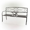 Metal Garden Bench with Retractable Table Black - Alpine Corporation: Weather-Resistant, 3-Person Seating, No Assembly Required - 3 of 4