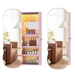 Fredees Jewelry Armoires with LED Lights, Hanging Lockable Wavy Mirror Cabinet & Jewelry Organizer, Frameless Mirror with Storage - 1 of 4