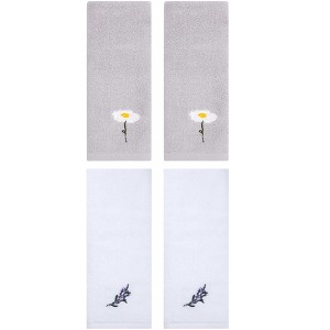 REGALWOVEN 4 Pcs Cotton Soft Absorbent Floral Pattern Hand Towel - 1 of 4