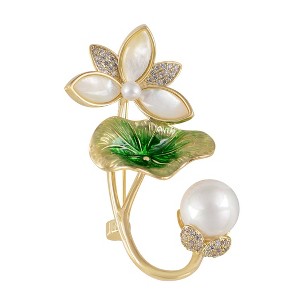 Anna-Kaci Elegant Cherry Blossom Flower Plant Brooch Lapel Pin Shell Pearl Leaf Brooches Pins - 1 of 4
