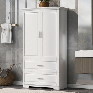 Whisen Tall Bathroom Storage Cabinet, Cabinet with Two Doors and Drawers, Adjustable Shelf, MDF Board - 1 of 4