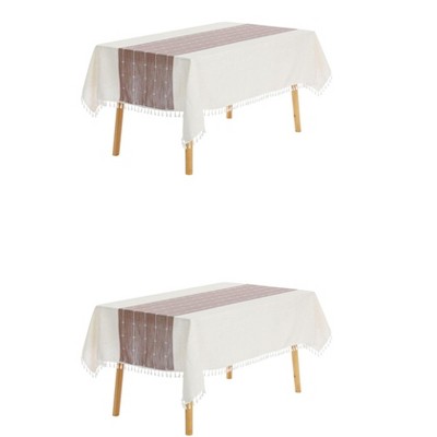 Unique Bargains Rustic Cotton Linen Waterproof Dinner Party Christmas Table Cover 2 Packs