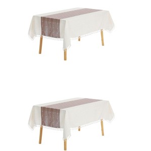 Unique Bargains Rustic Cotton Linen Waterproof Dinner Party Christmas Table Cover 2 Packs - 1 of 4
