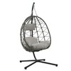 Single Wicker Hanging Swing Egg Chair with Stand and Cushions for Indoor/Outdoor - 3 of 4