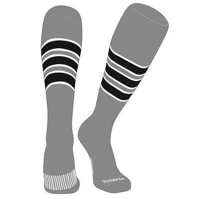 PEAR SOX Striped OTC Baseball, Softball, Football Socks (C) Silver, White, Black (S)