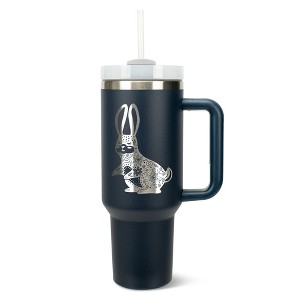 Elanze Designs 40 Ounce Travel Tumbler With Straw and Lid Stainless Steel Double Wall Insulated Gentle Floral Rabbit Navy Blue - 1 of 4