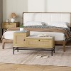 Farmhouse Shoe Bench, Space-Saving Wood Entryway Storage Bench with Cushion, a Cabinet & a Drawers, Rattan Hallway Furniture with Metal Frame - 4 of 4