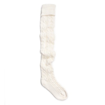 MUK LUKS Women's Cable Knit Over the Knee Socks - Ivory, OS (6 - 11)