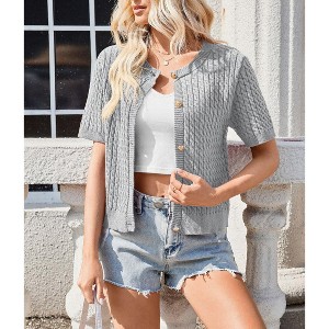 Women's Short Sleeve Cover-Up Ribbed Knit Button Front Sweater - 1 of 4