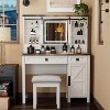 Farmhouse Makeup Vanity Tables with Sliding Lighted HD mirror, Vanity Desk with Glass Tabletop for Bedroom, Stool Included - 2 of 4