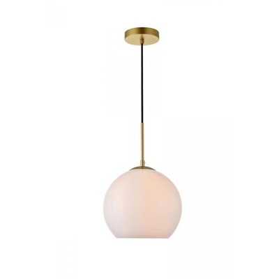 Elegant Lighting Baxter 1 Light Brass Pendant With Frosted White Glass