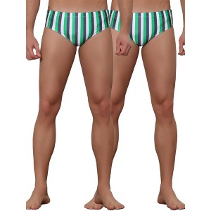 Lars Amadeus Men's Elastic Waist Contrast Color Stripe Printed Swim Briefs 2 Pcs - 1 of 4