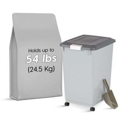 Gray and Dark Gray Airtight Plastic Pet Food Storage Bin with Wheels