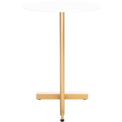 Haylee 28" Round White Wood and Gold Metal Side Table